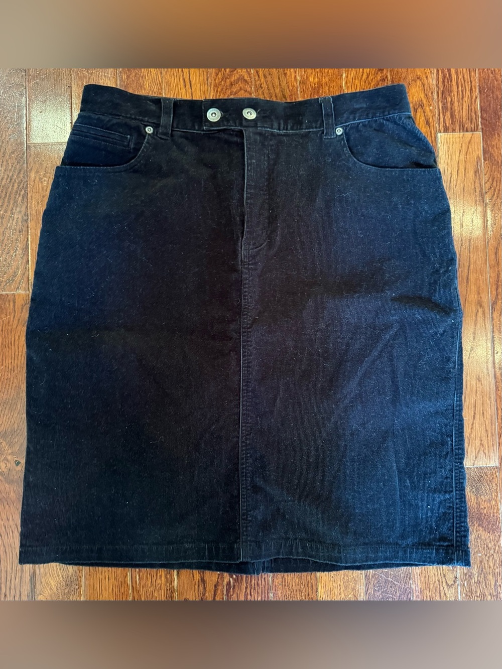 Vintage Liz Claiborne Black Corduroy Pencil Skirt Knee Length 90s Y2K Sz 12 VTG